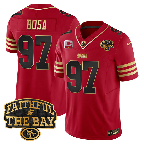 Men's San Francisco 49ers #97 Nick Bosa Red 2025 F.U.S.E. 1-Star C With Faithful To The Bay Patch Limited V8 Stitched Football Jersey